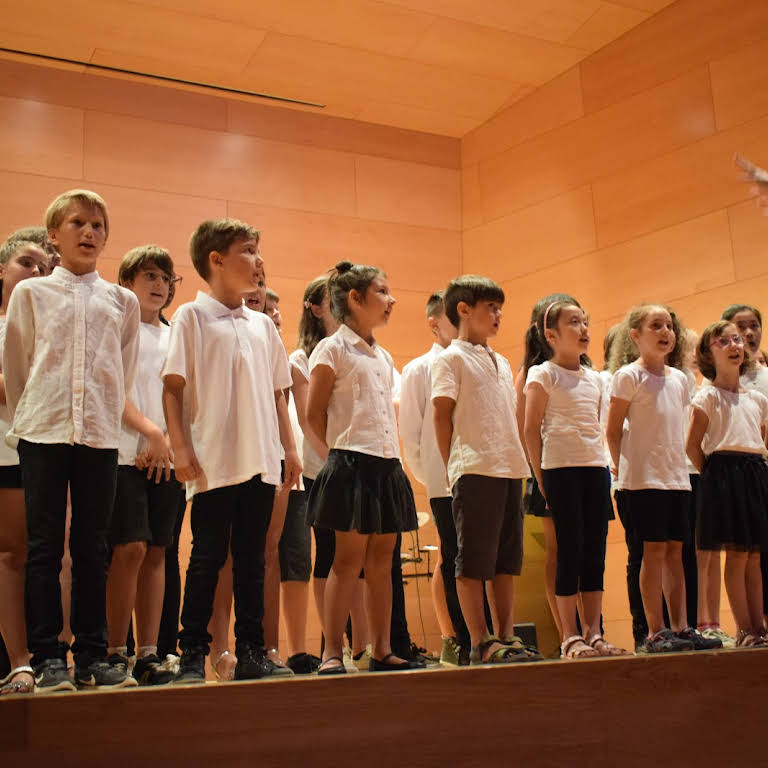 Foto d'un concert a l'Auditori de Santa Coloma. Surt una coral de nens cantant.